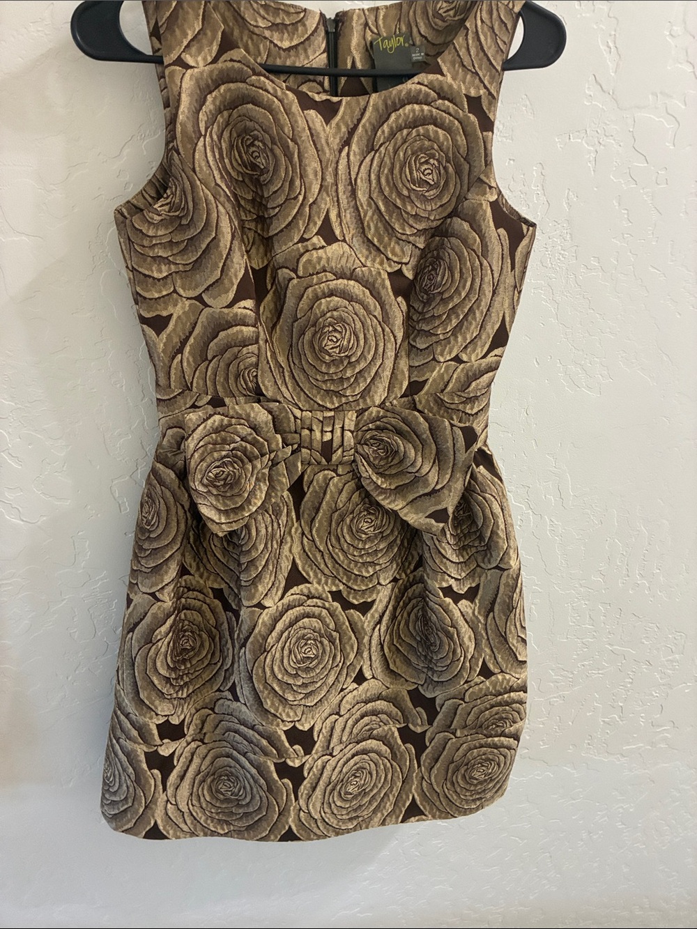 Taylor Metallic Rose-Print Mini Dress in Brown and Gold